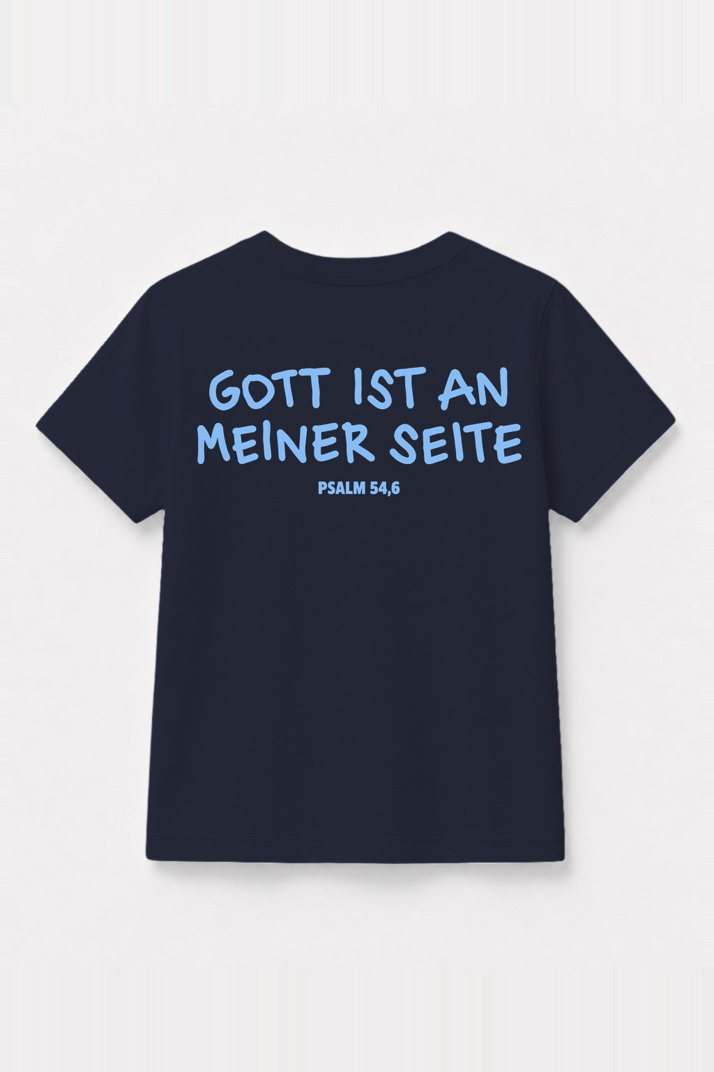 Kinder T-Shirt „Gott ist an meiner Seite“ mit blauem Druck in Navy