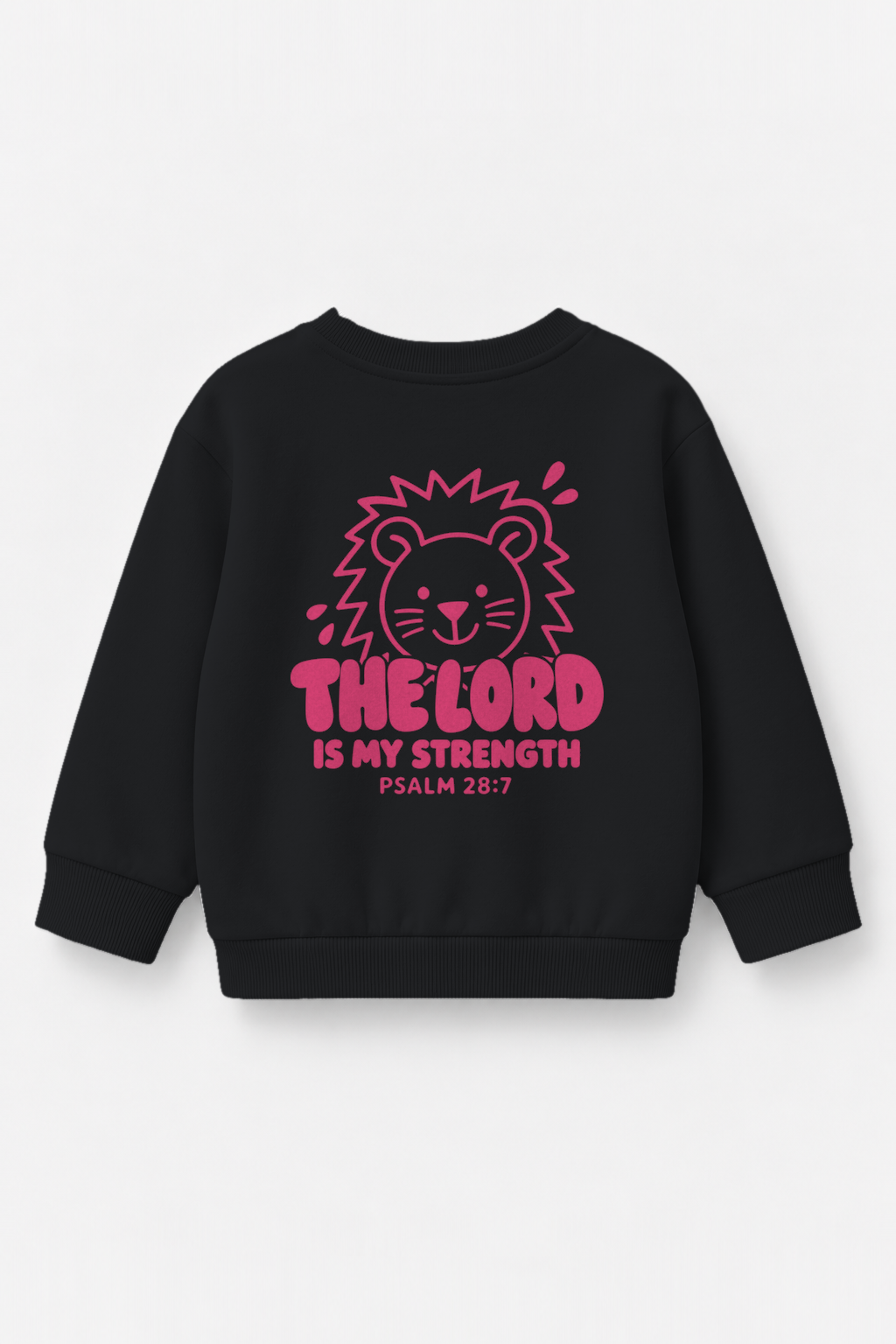 Kinder-Sweater The Lord is my strength in Schwarz, Rückendruck