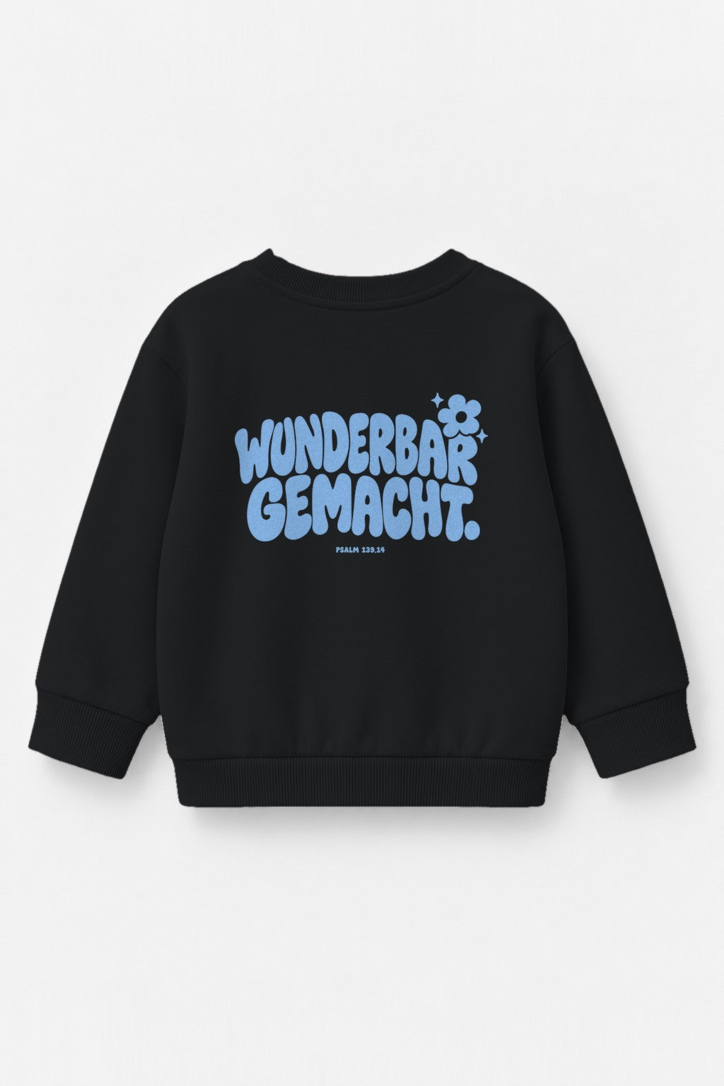Kinder-Sweater Wunderbar gemacht mit blauem Druck in Schwarz, Rückendruck