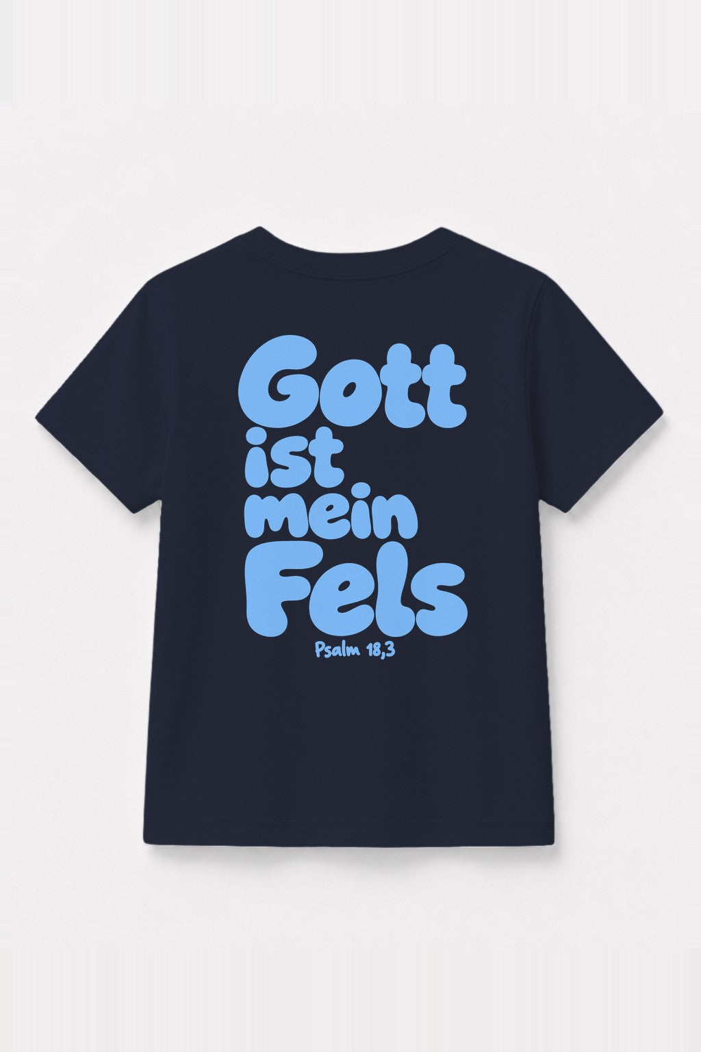 Kinder T-Shirt „Gott ist mein Fels“ mit blauem Druck in Navy