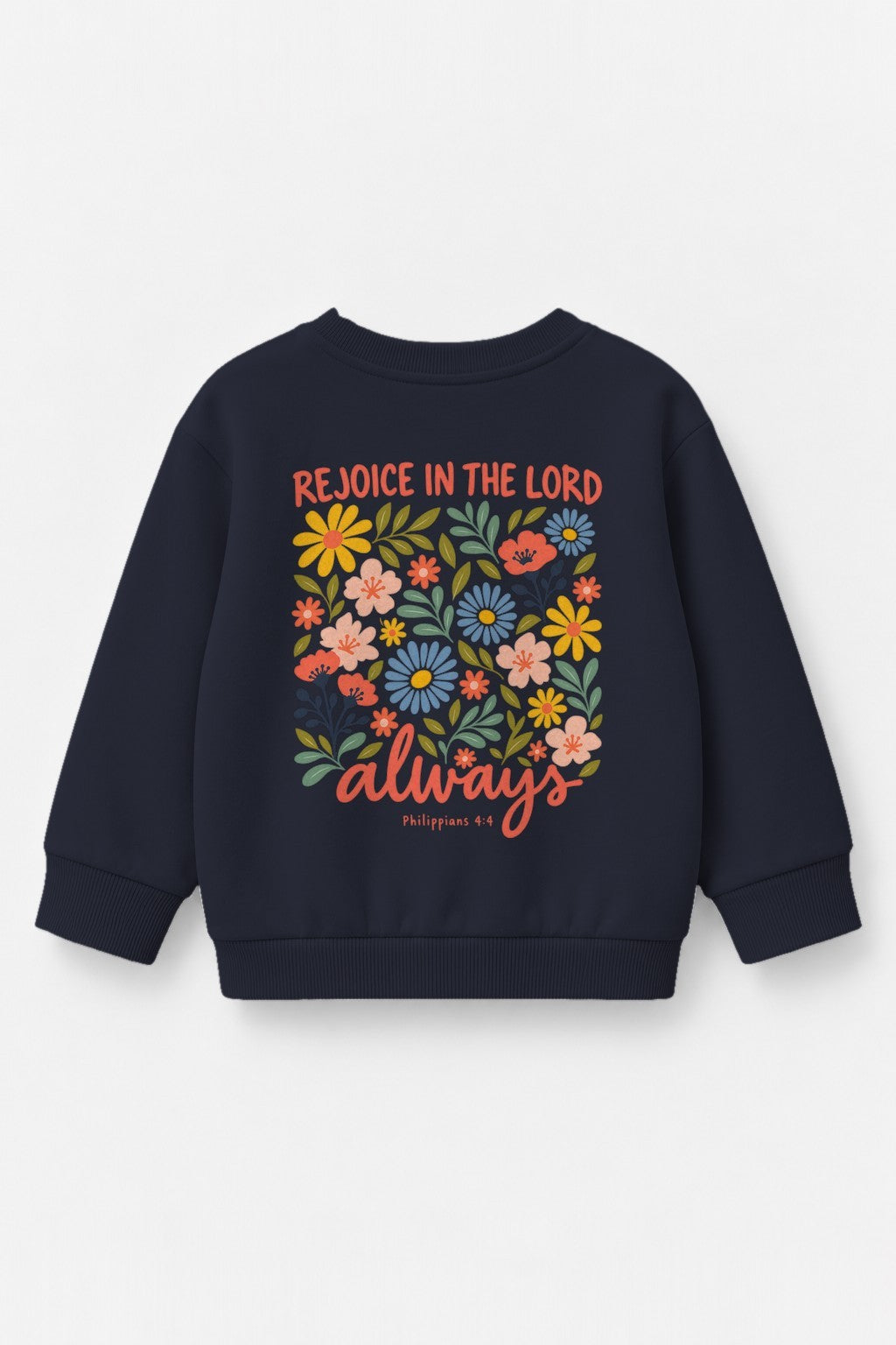 Kinder-Sweater „Rejoice in the Lord always“ in Navy