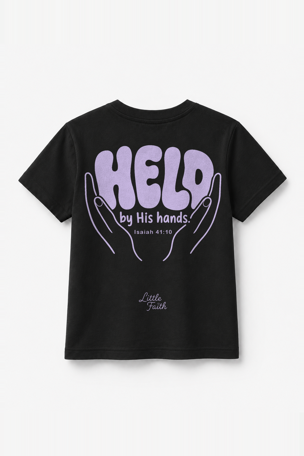 Held by his Hands. Kinder-T-Shirt Schwarz, Rückenprint