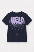 Held by his Hands. Kinder-T-Shirt Navy, Rückenprint