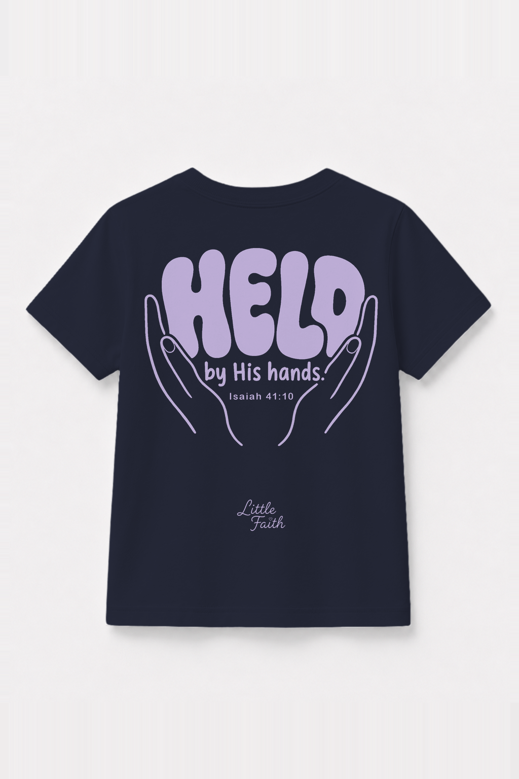 Held by his Hands. Kinder-T-Shirt Navy, Rückenprint