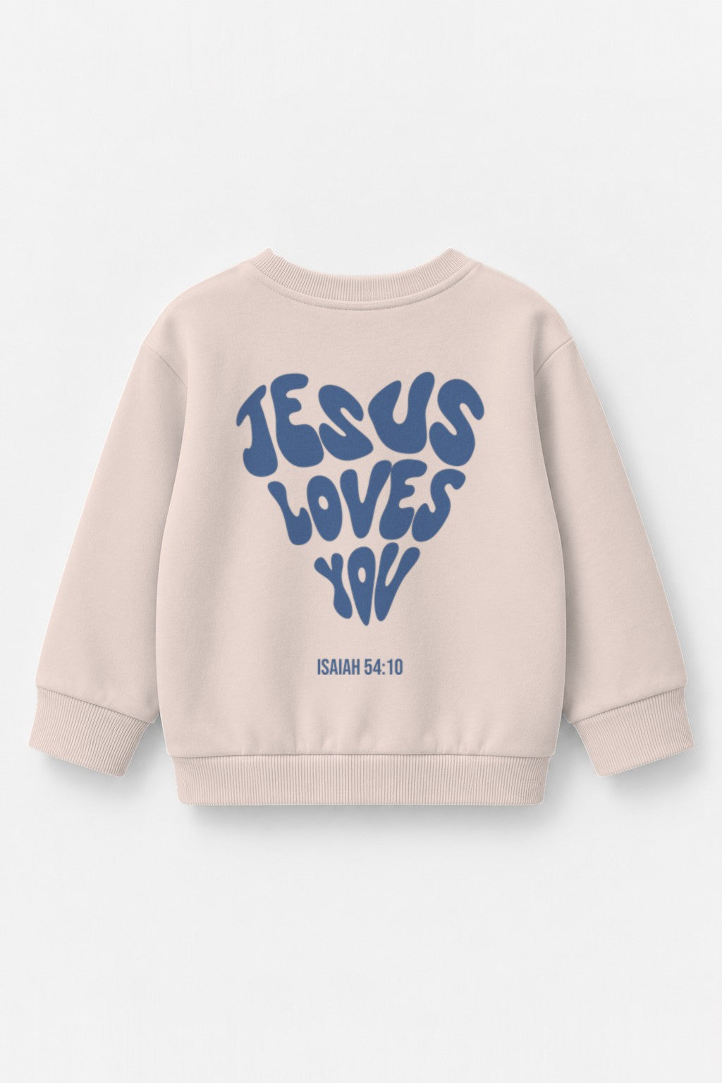 Kinder-Sweater Jesus loves you mit blauem Druck in Rosa, Rückendruck