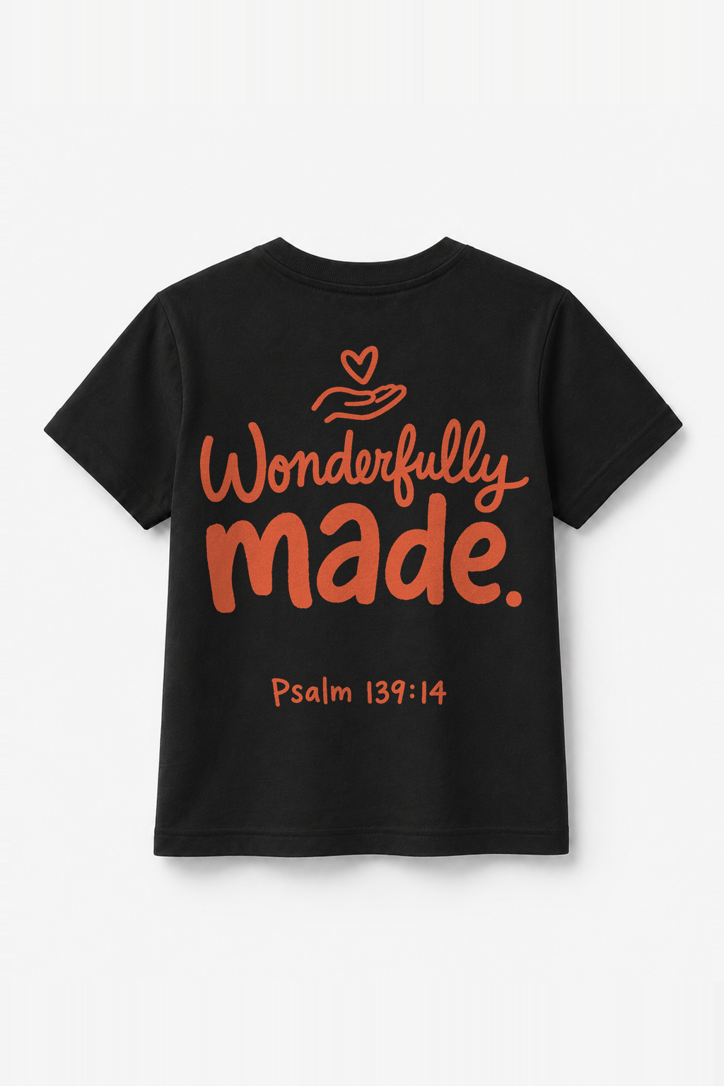 Wonderfully Made Kinder-T-Shirt Schwarz, Rückenprint