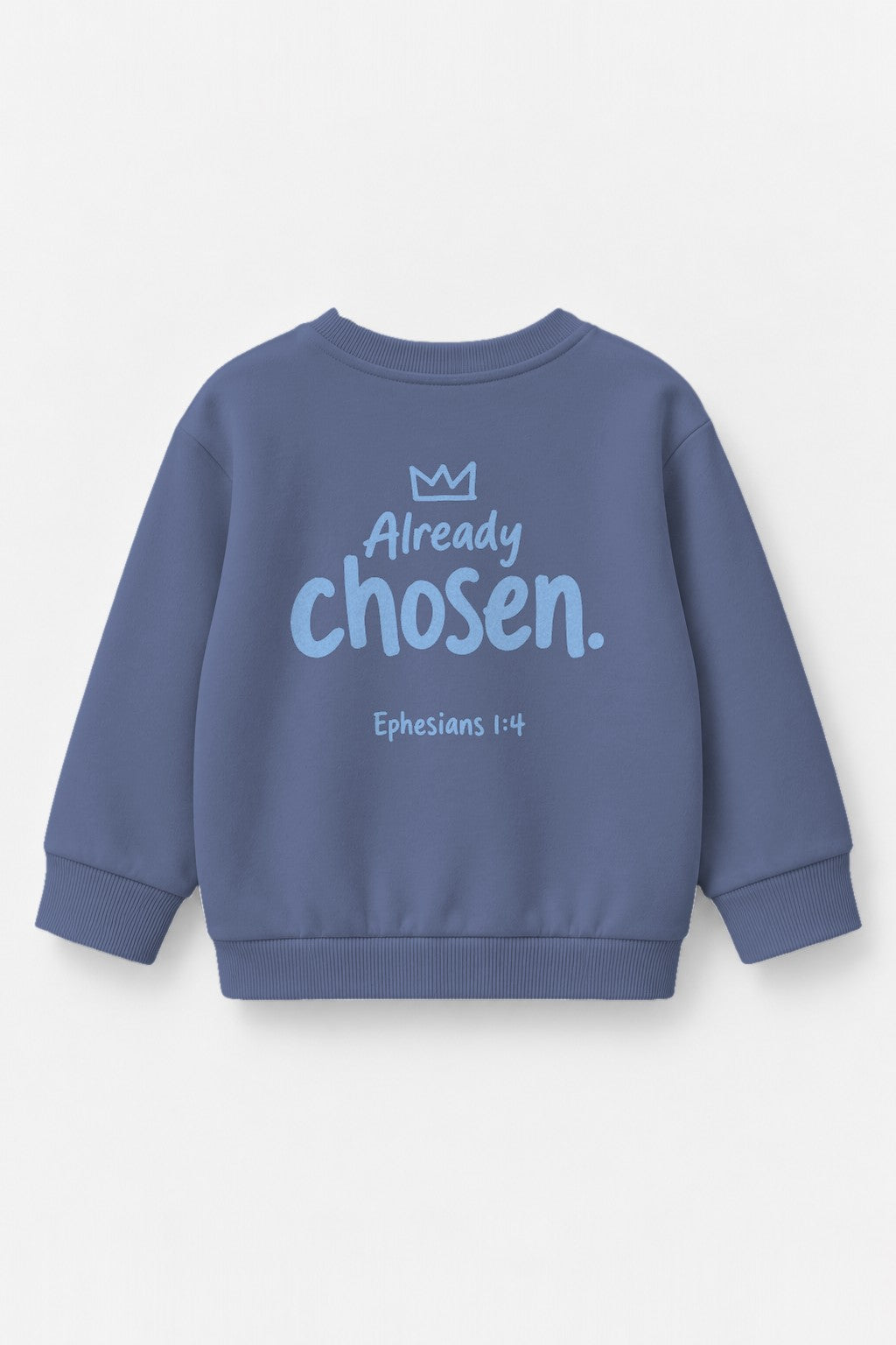 Kinder-Sweater Already chosen mit blauem Druck in Blau, Rückendruck