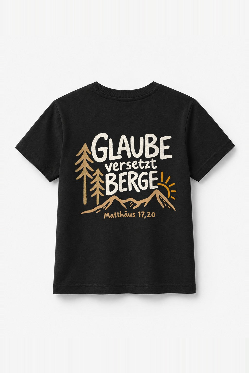 Kinder T-Shirt „Glaube versetzt Berge“ in Schwarz