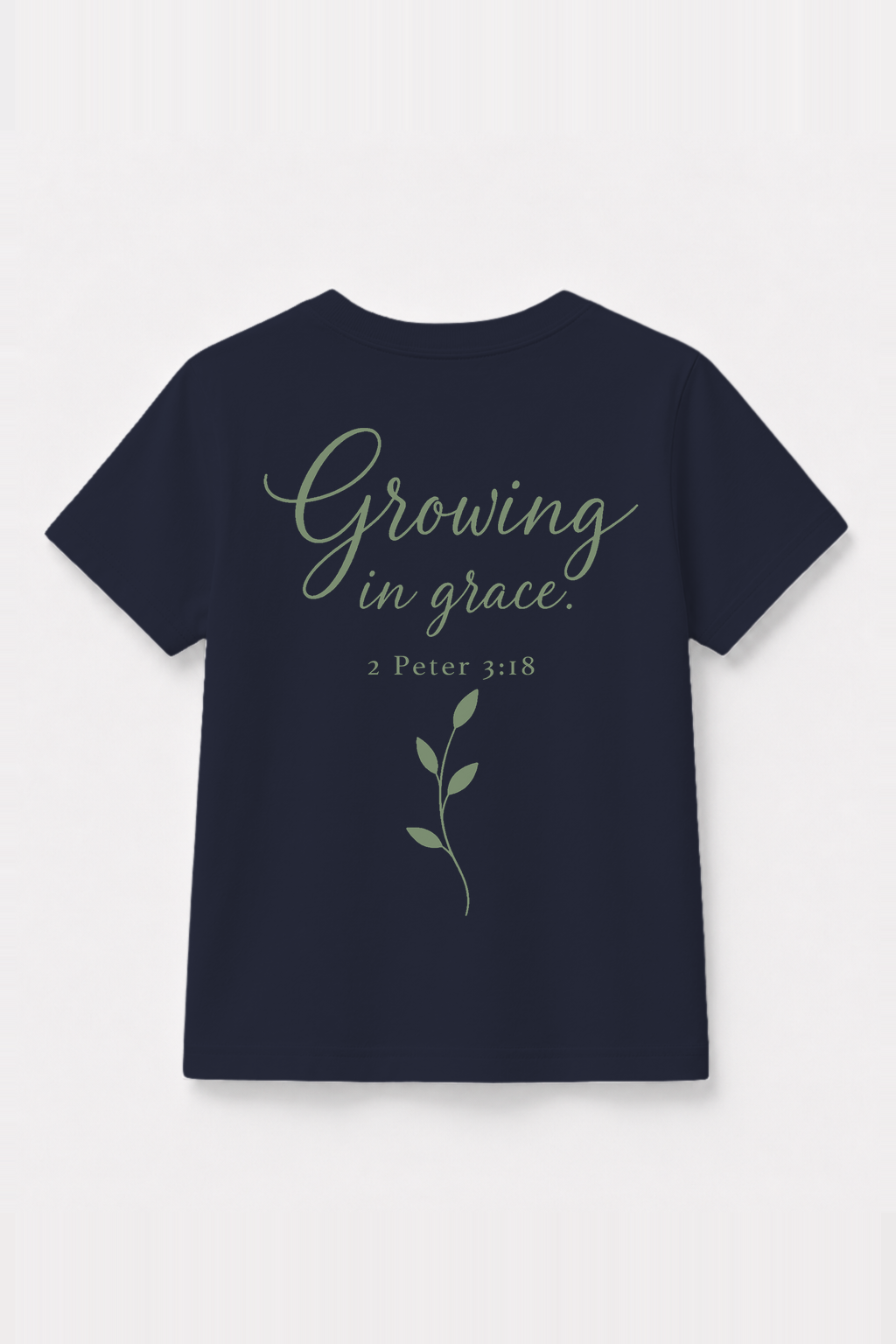Grow in grace Kinder-T-Shirt Navy, Rückenprint