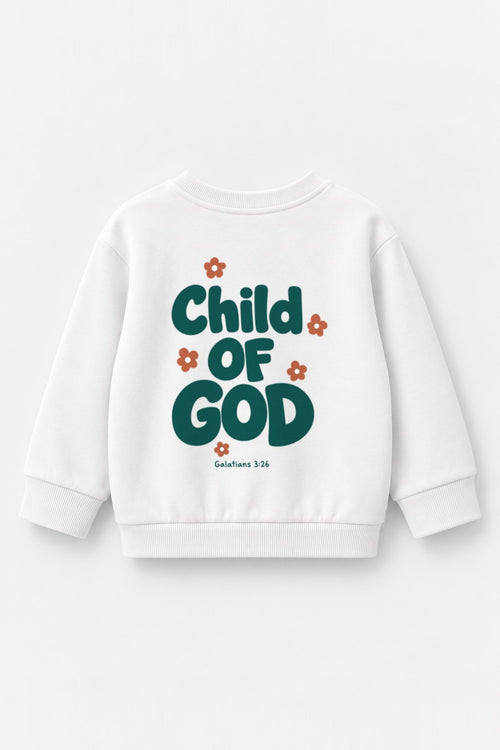 Kinder-Sweater „Child of God (Grün)“ in Weiß