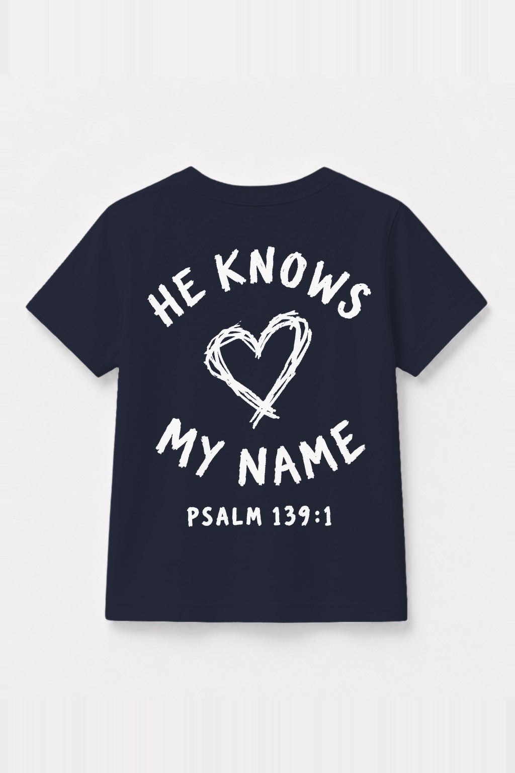 Kinder T-Shirt „He knows my name (Heart)“ in Navy