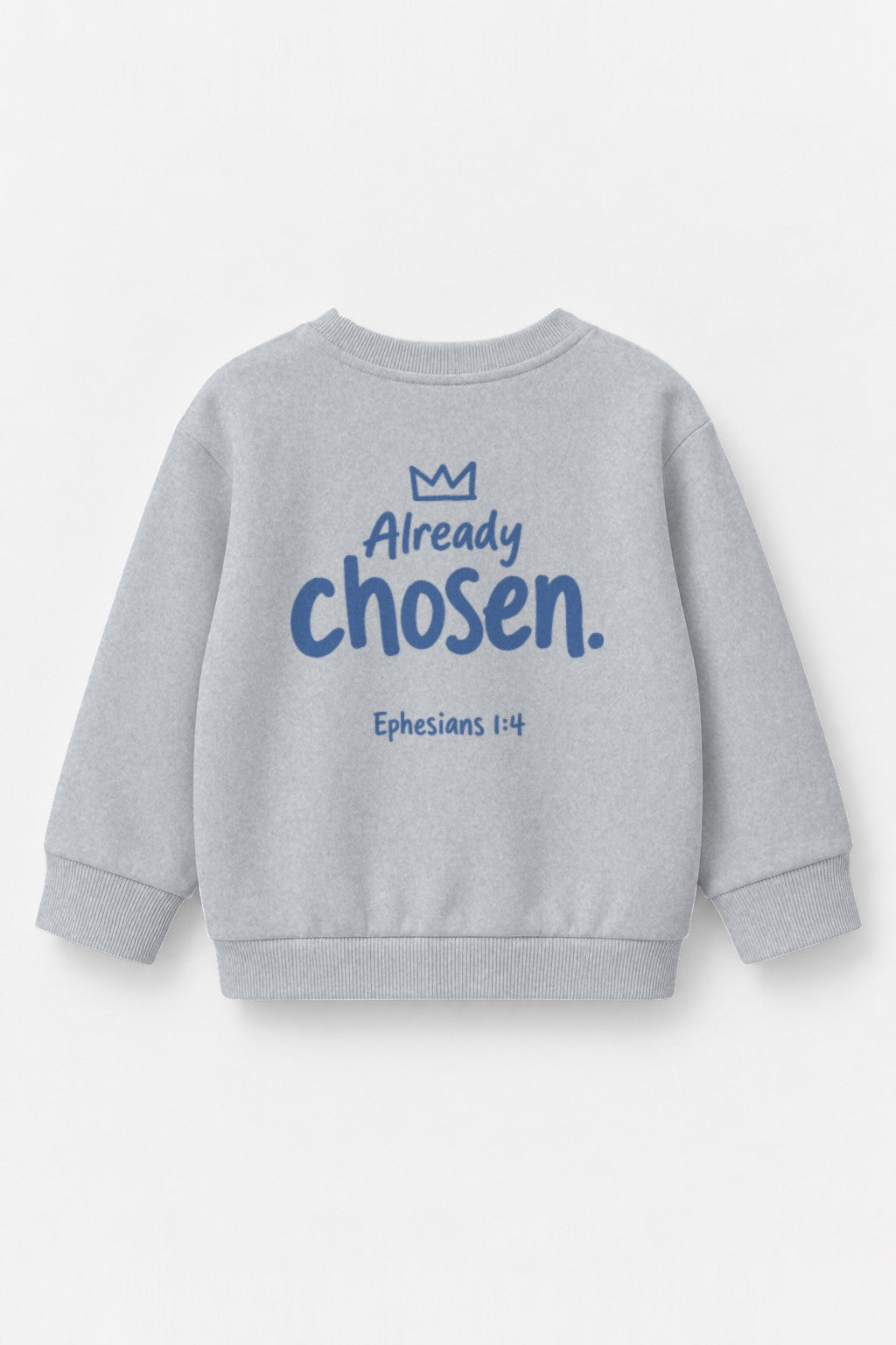 Kinder-Sweater Already chosen mit blauem Druck in Grau meliert, Rückendruck