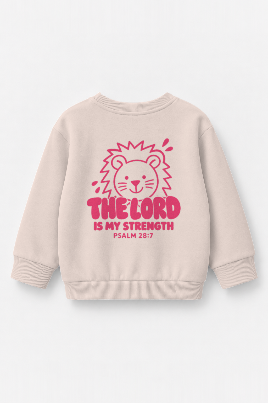Kinder-Sweater The Lord is my strength in Rosa, Rückendruck