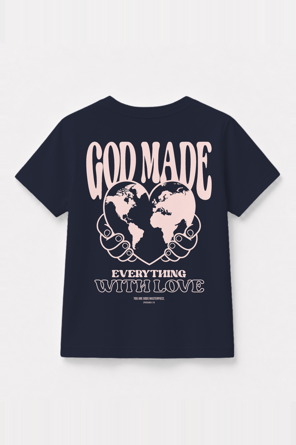 God made Kinder-T-Shirt Navy, Rückenprint