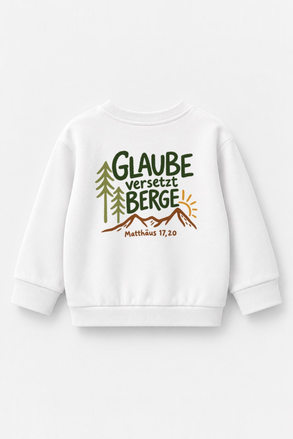 Kinder-Sweater „Glaube versetzt Berge“ in Weiß