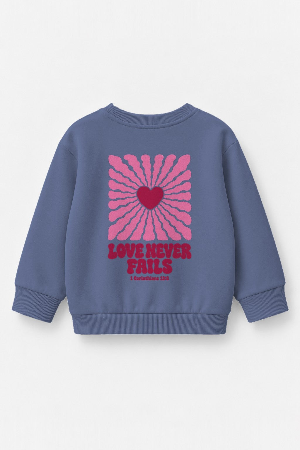 Kinder-Sweater „Love never fails (Strahlen)“ in Blau