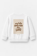 Kinder-Sweater „My help comes from the Lord (Streifen)“ in Weiß