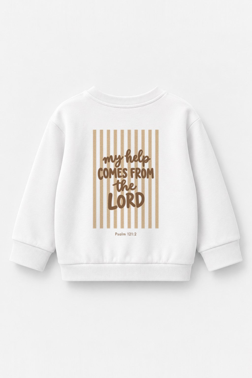 Kinder-Sweater „My help comes from the Lord (Streifen)“ in Weiß