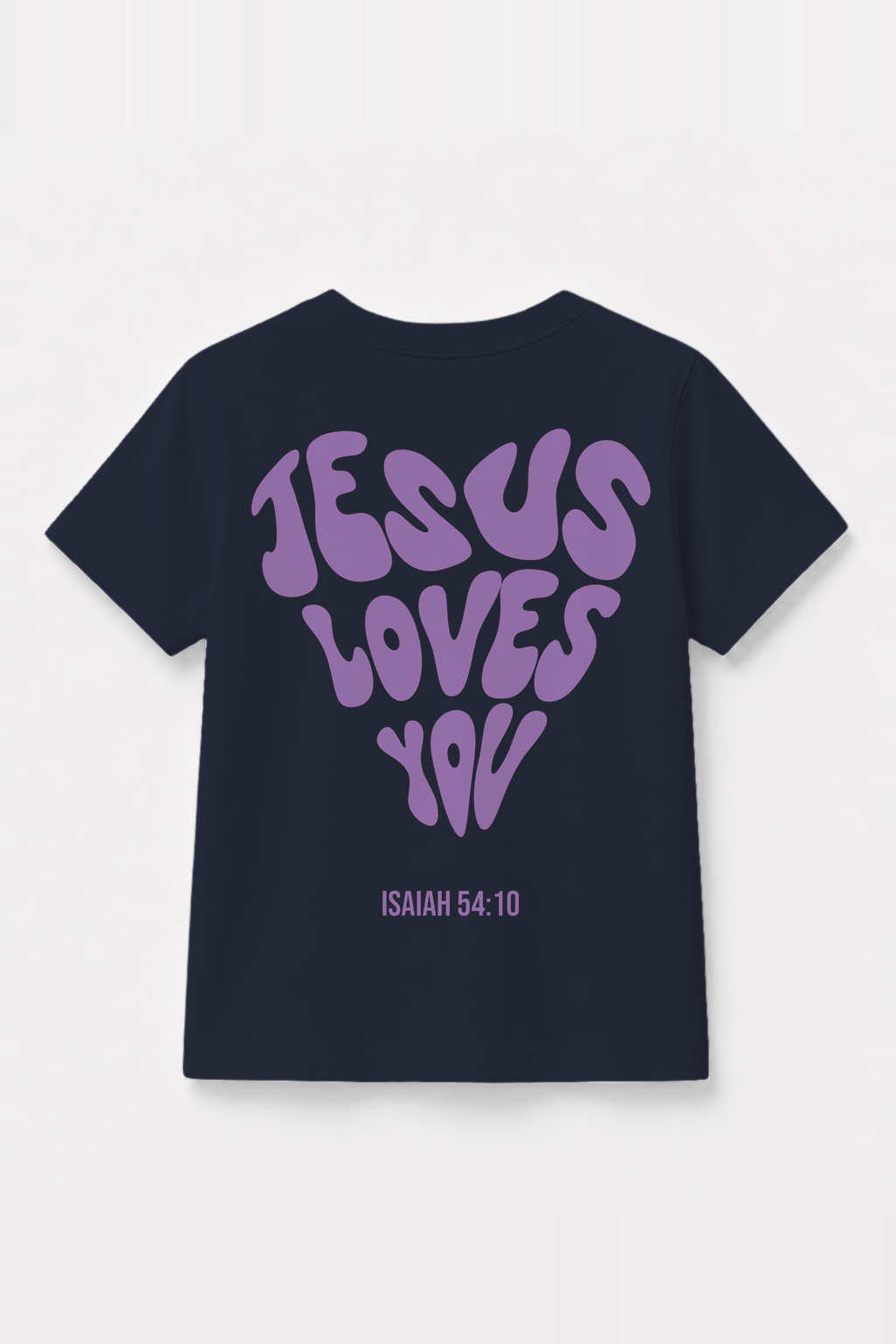 Jesus loves you Kinder-T-Shirt Navy, Rückenprint