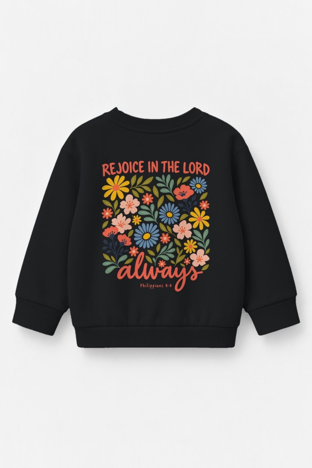 Kinder-Sweater „Rejoice in the Lord always“ in Schwarz