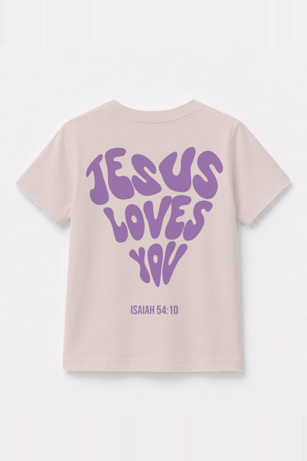Jesus loves you Kinder-T-Shirt Rosa, Rückenprint