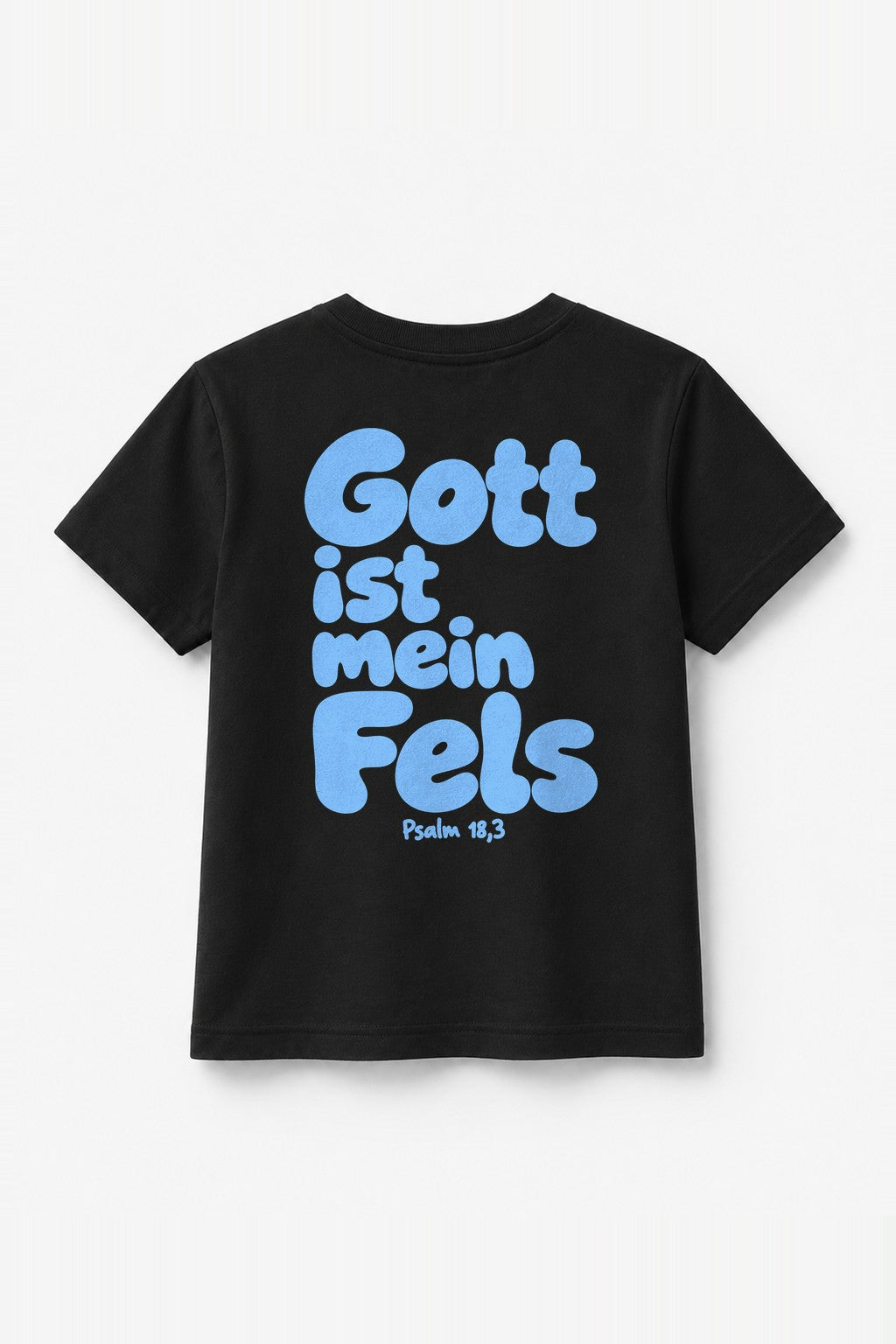 Kinder T-Shirt „Gott ist mein Fels“ mit blauem Druck in Schwarz