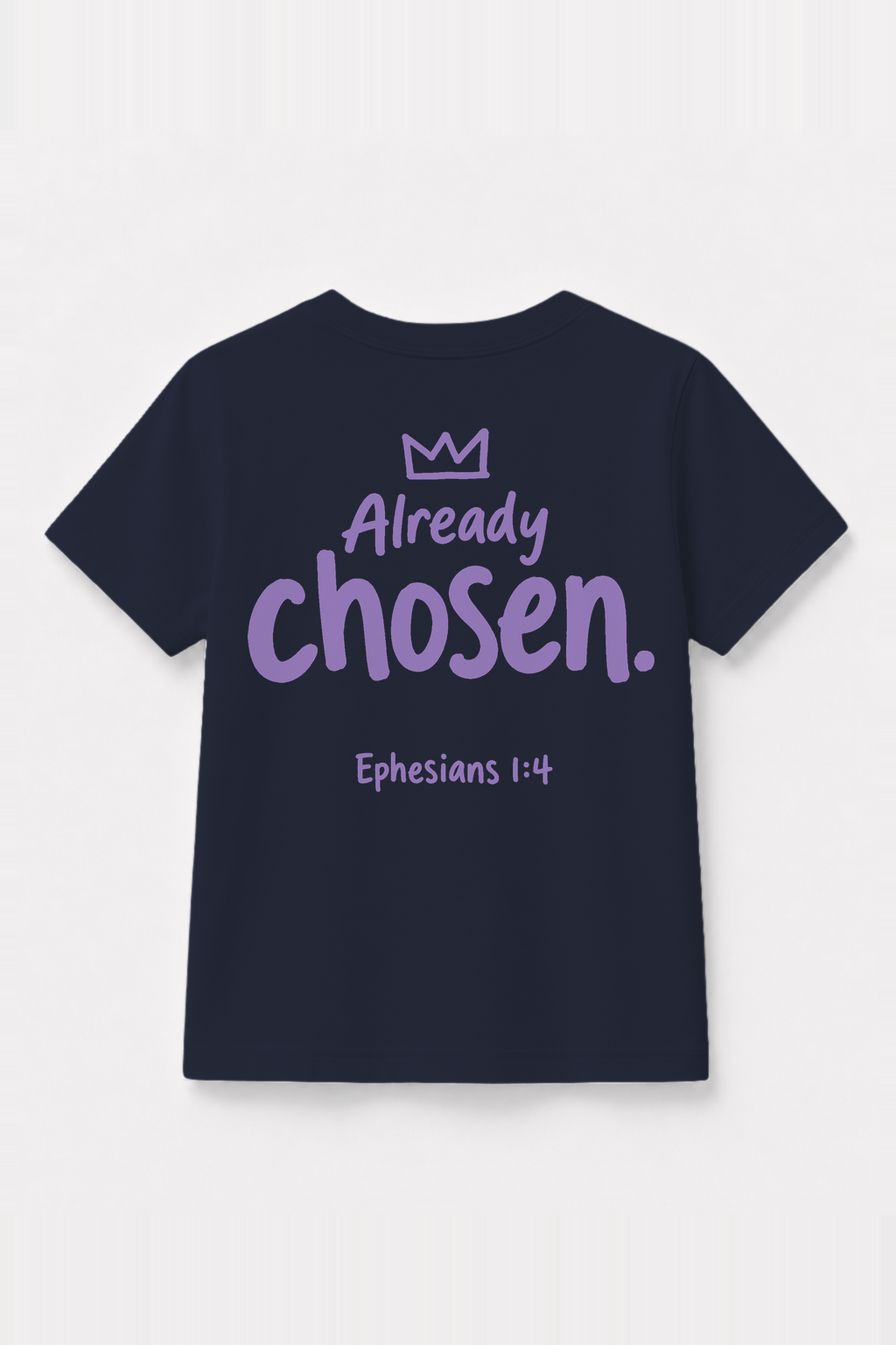 Already chosen. Kinder-T-Shirt Navy, Rückenprint