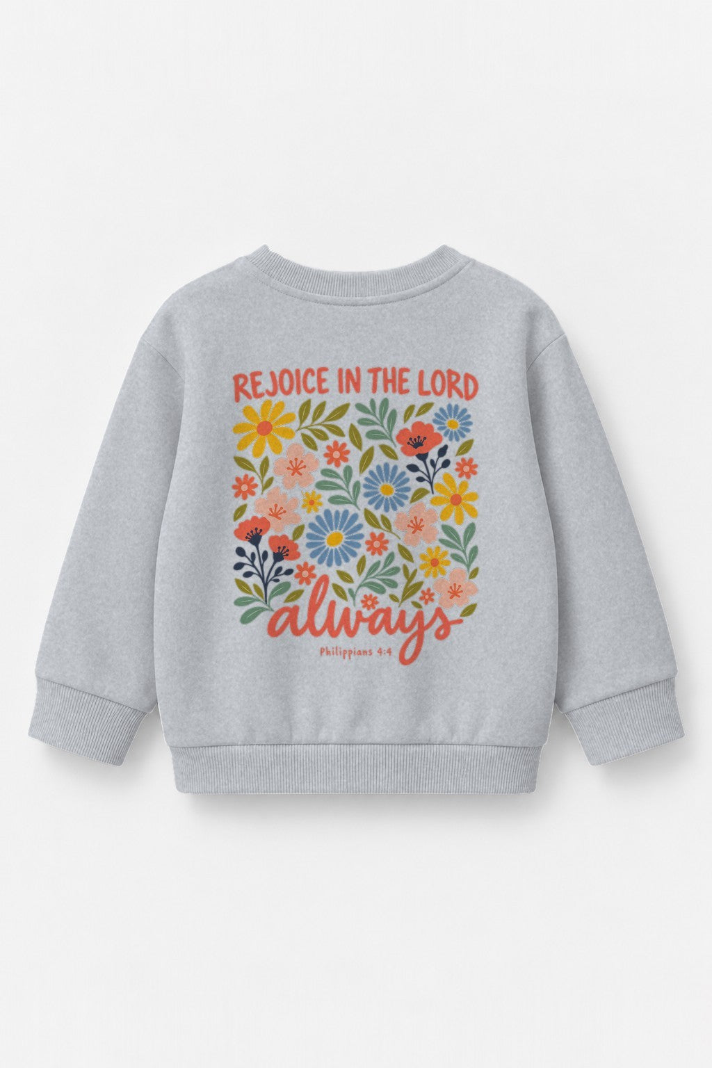Kinder-Sweater „Rejoice in the Lord always“ in Grau meliert