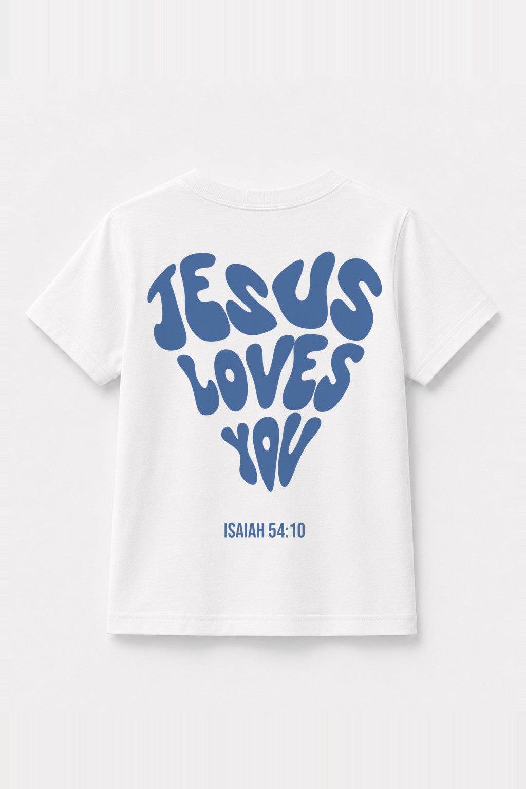 Kinder T-Shirt „Jesus loves you“ mit blauem Druck in Weiß