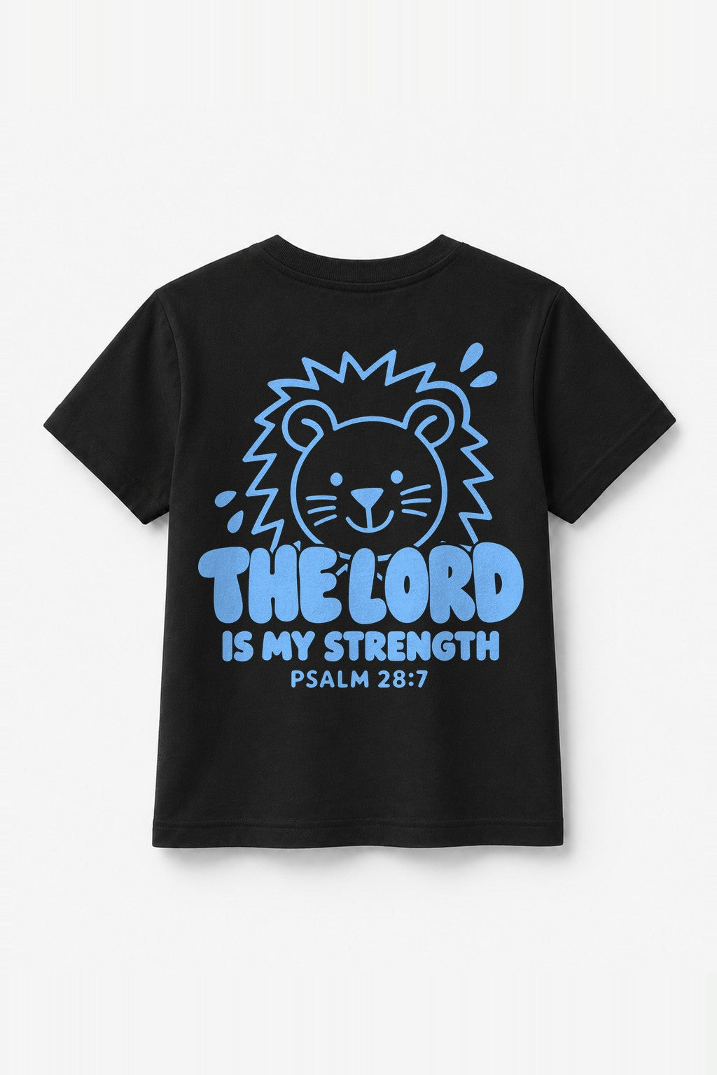 Kinder T-Shirt „The Lord is my strength“ mit blauem Druck in Schwarz