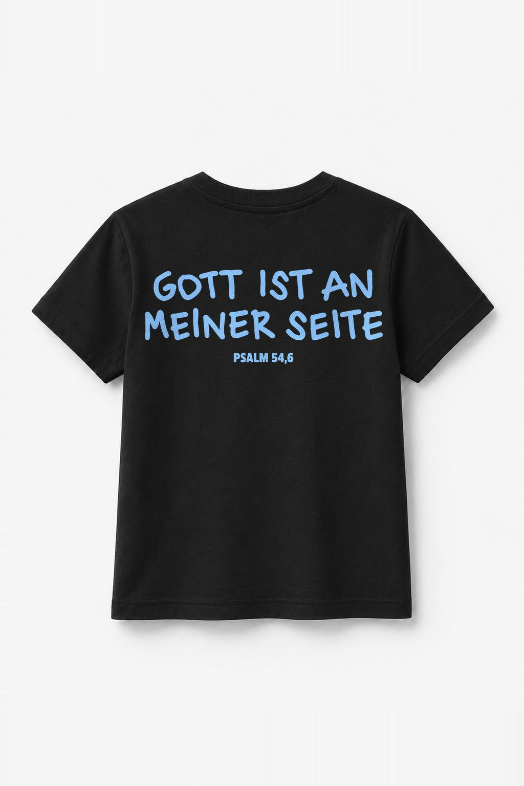 Kinder T-Shirt „Gott ist an meiner Seite“ mit blauem Druck in Schwarz