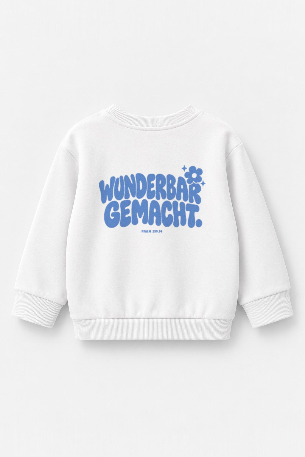 Kinder-Sweater Wunderbar gemacht mit blauem Druck in Weiß, Rückendruck