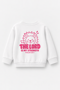 Kinder-Sweater The Lord is my strength in Weiß, Rückendruck