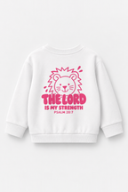 Kinder-Sweater The Lord is my strength in Weiß, Rückendruck