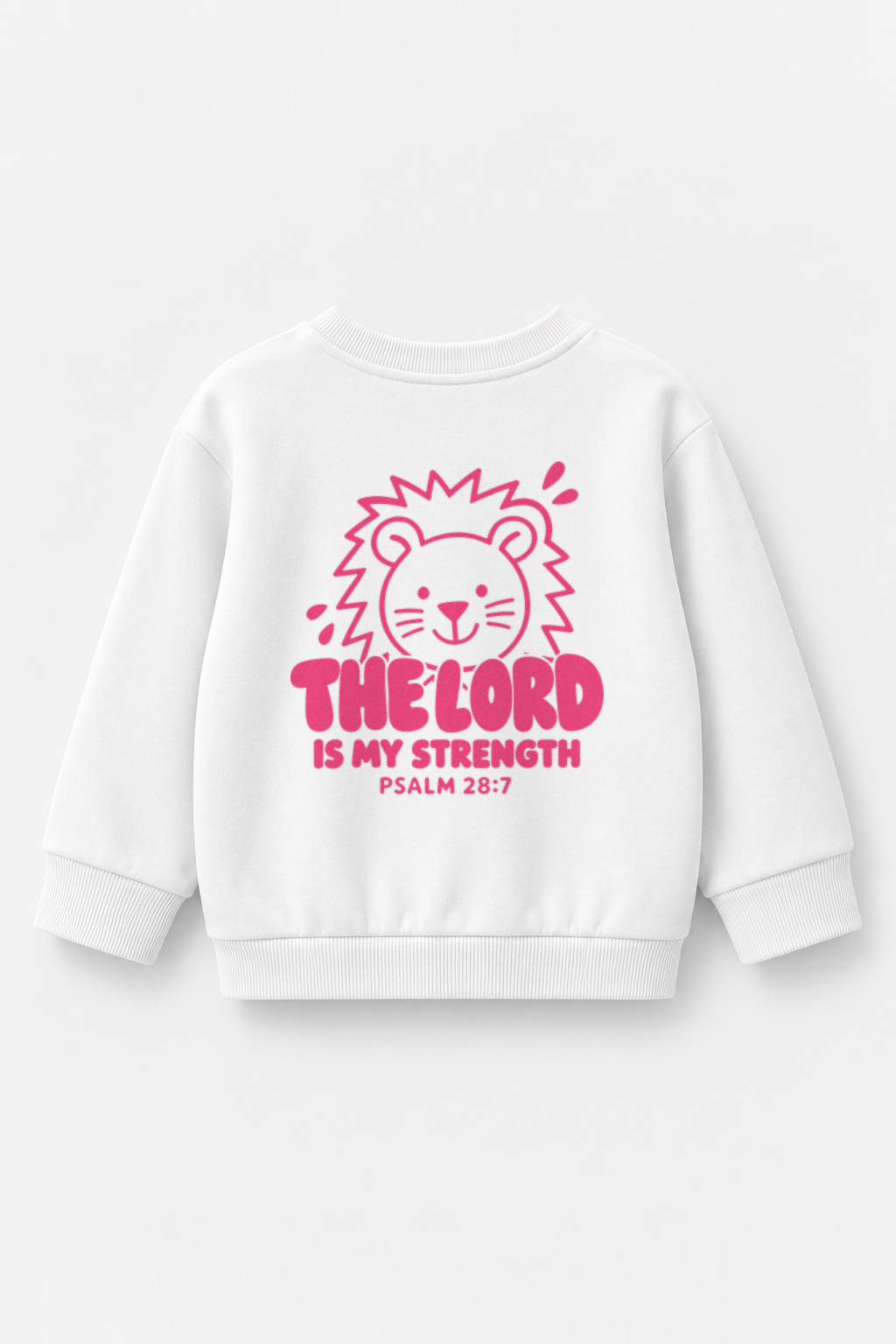 Kinder-Sweater The Lord is my strength in Weiß, Rückendruck
