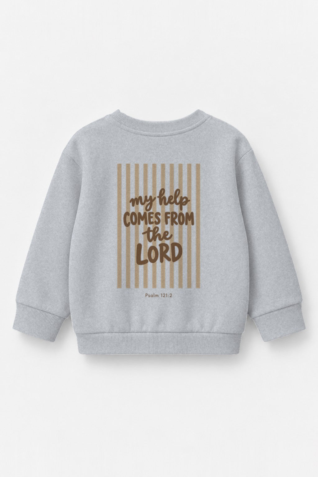 Kinder-Sweater „My help comes from the Lord (Streifen)“ in Grau meliert