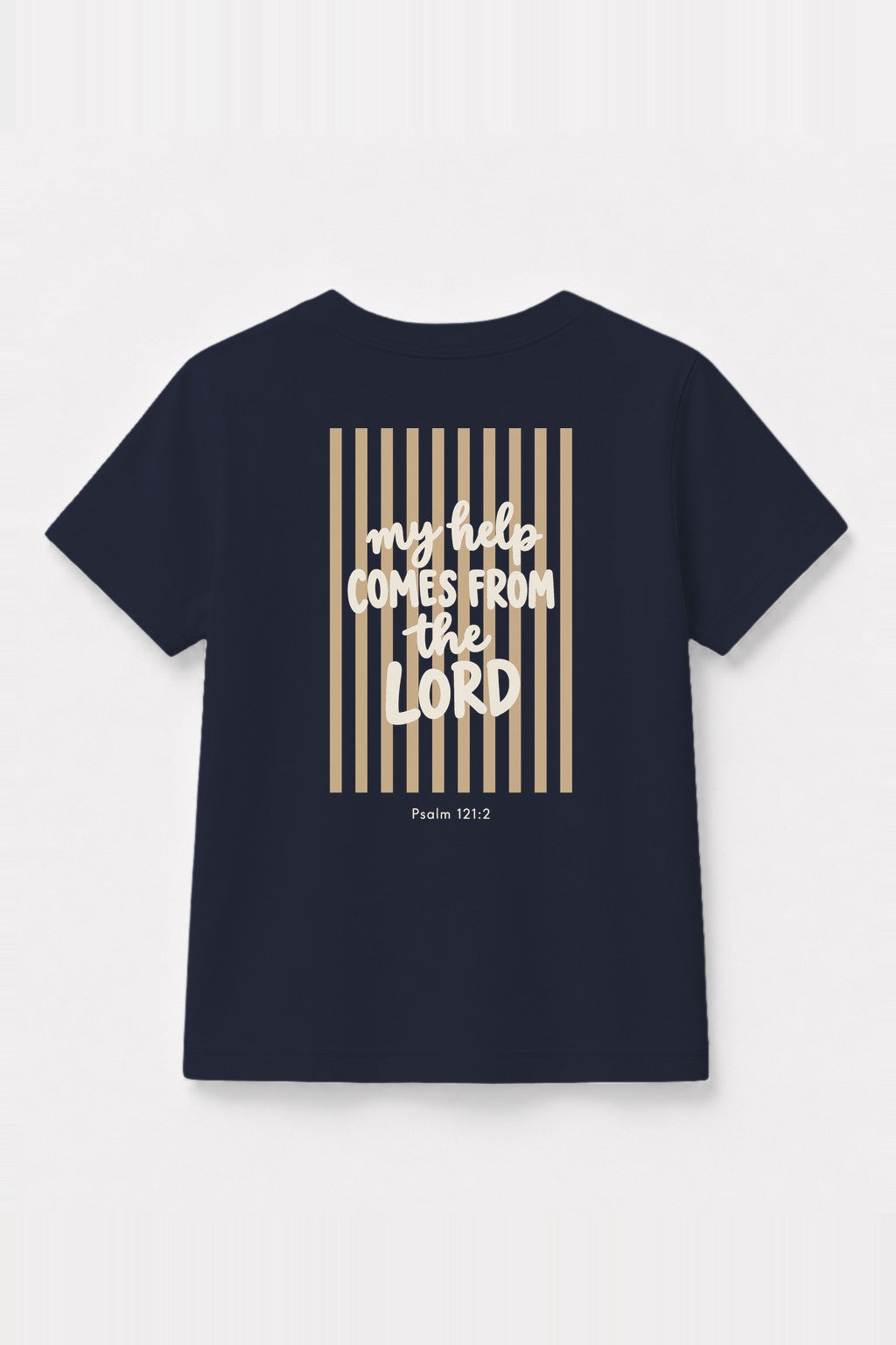 Kinder T-Shirt „My help comes from the Lord (Streifen)“ in Navy