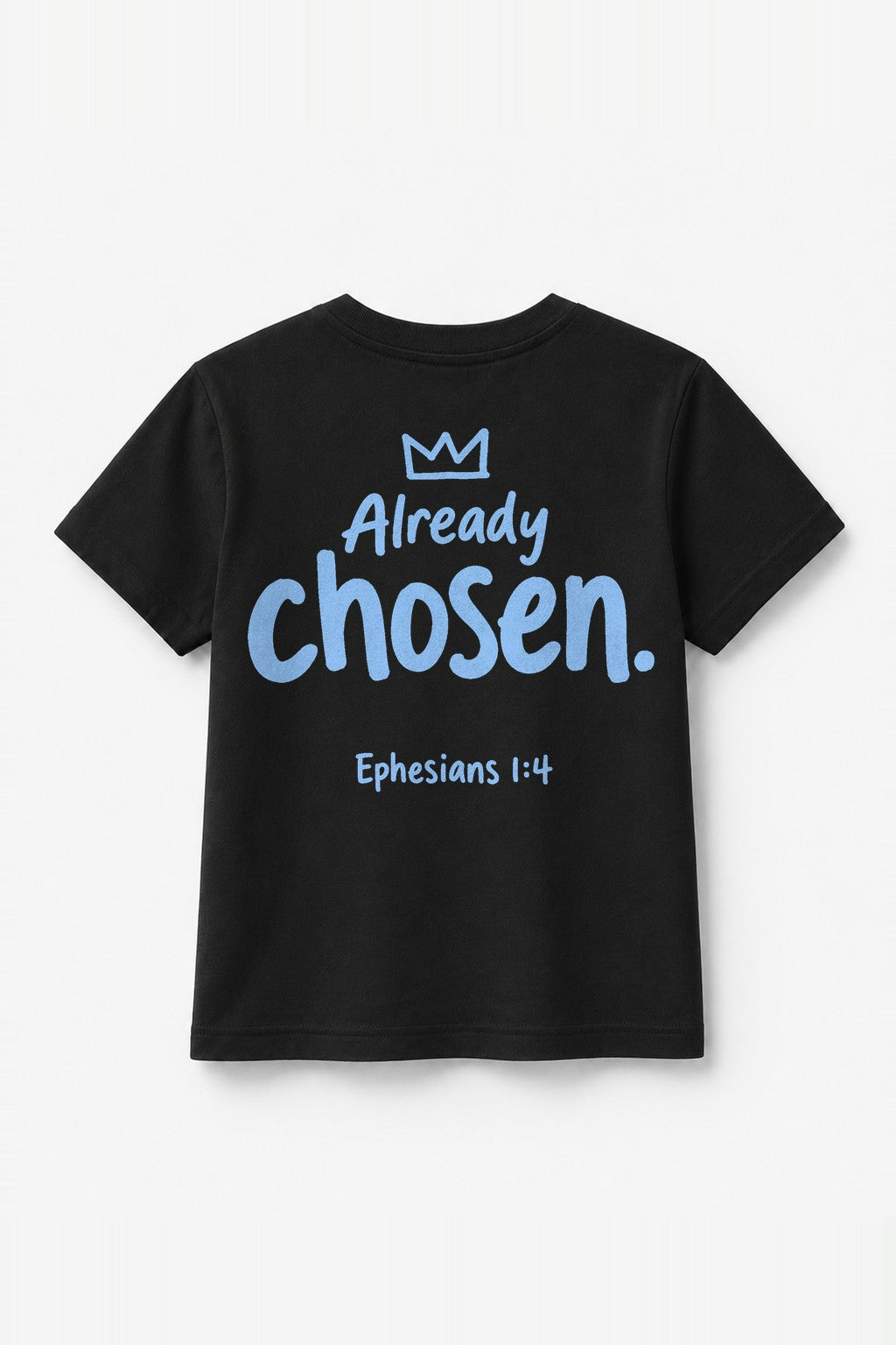 Kinder T-Shirt „Already chosen.“ mit blauem Druck in Schwarz