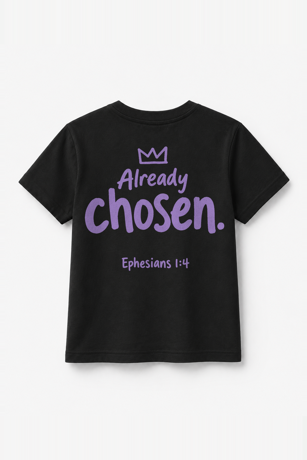 Already chosen. Kinder-T-Shirt Schwarz, Rückenprint