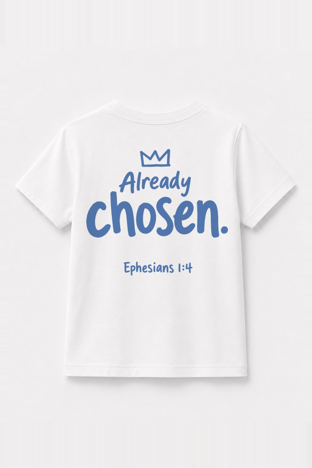 Kinder T-Shirt „Already chosen.“ mit blauem Druck in Weiß