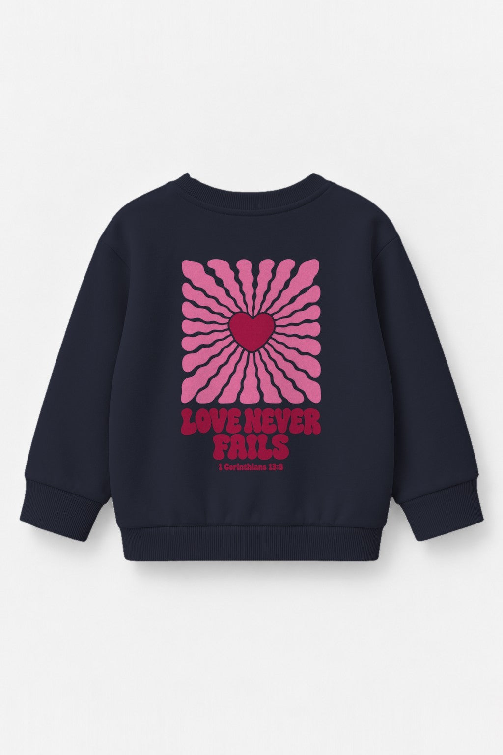Kinder-Sweater „Love never fails (Strahlen)“ in Navy