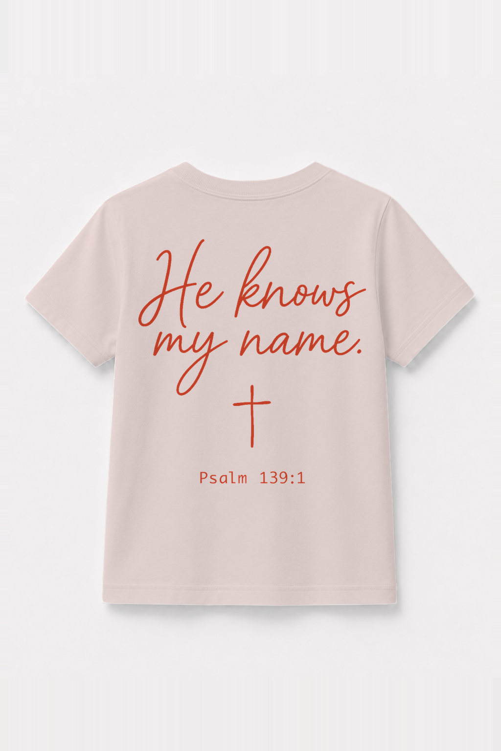 He knows my name Kinder-T-Shirt Rosa, Rückenprint
