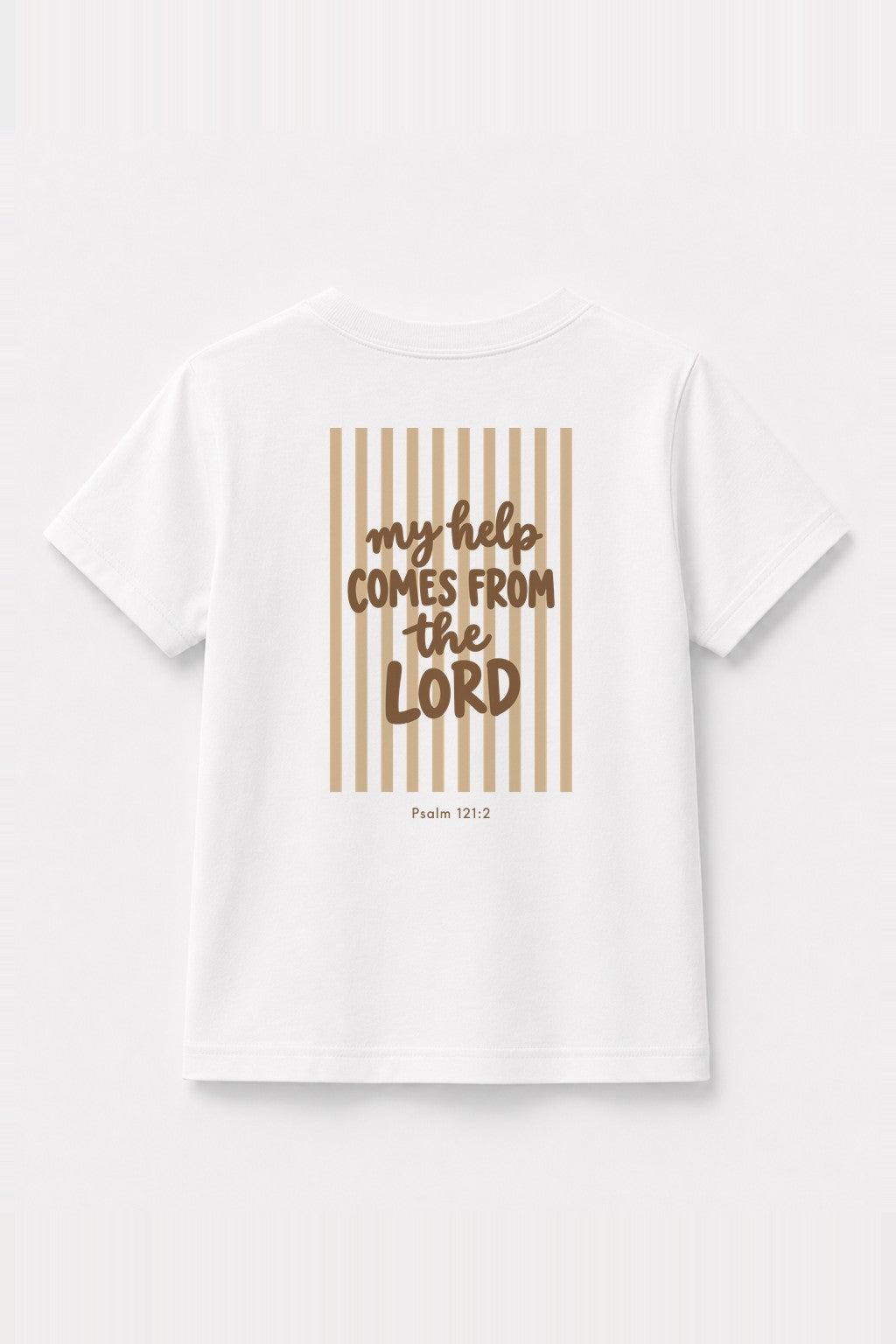 Kinder T-Shirt „My help comes from the Lord (Streifen)“ in Weiß