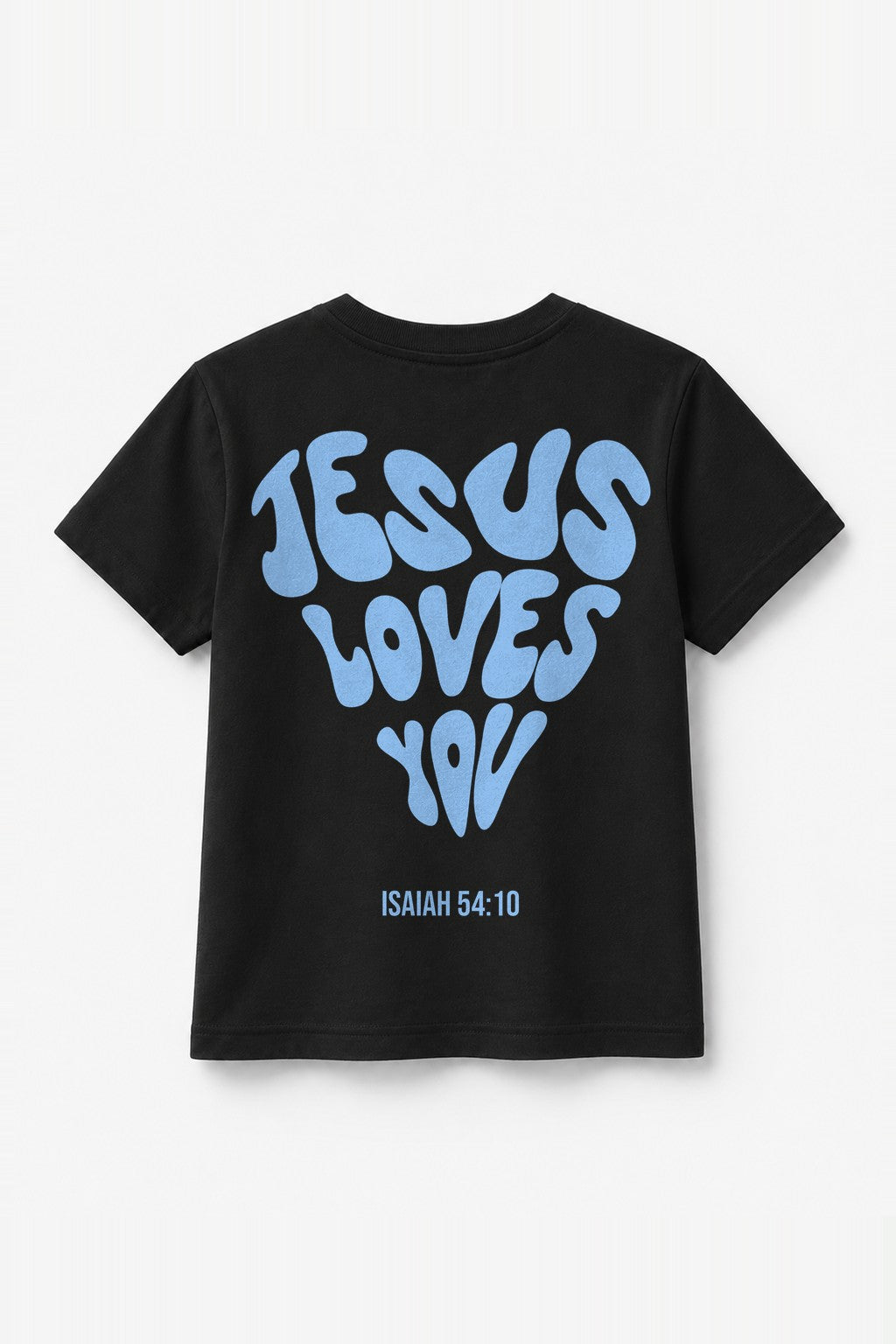 Kinder T-Shirt „Jesus loves you“ mit blauem Druck in Schwarz