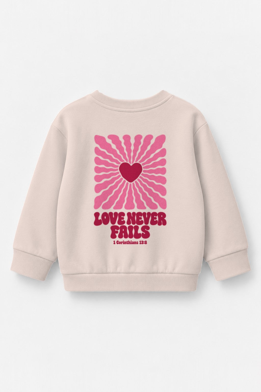 Kinder-Sweater „Love never fails (Strahlen)“ in Rosa