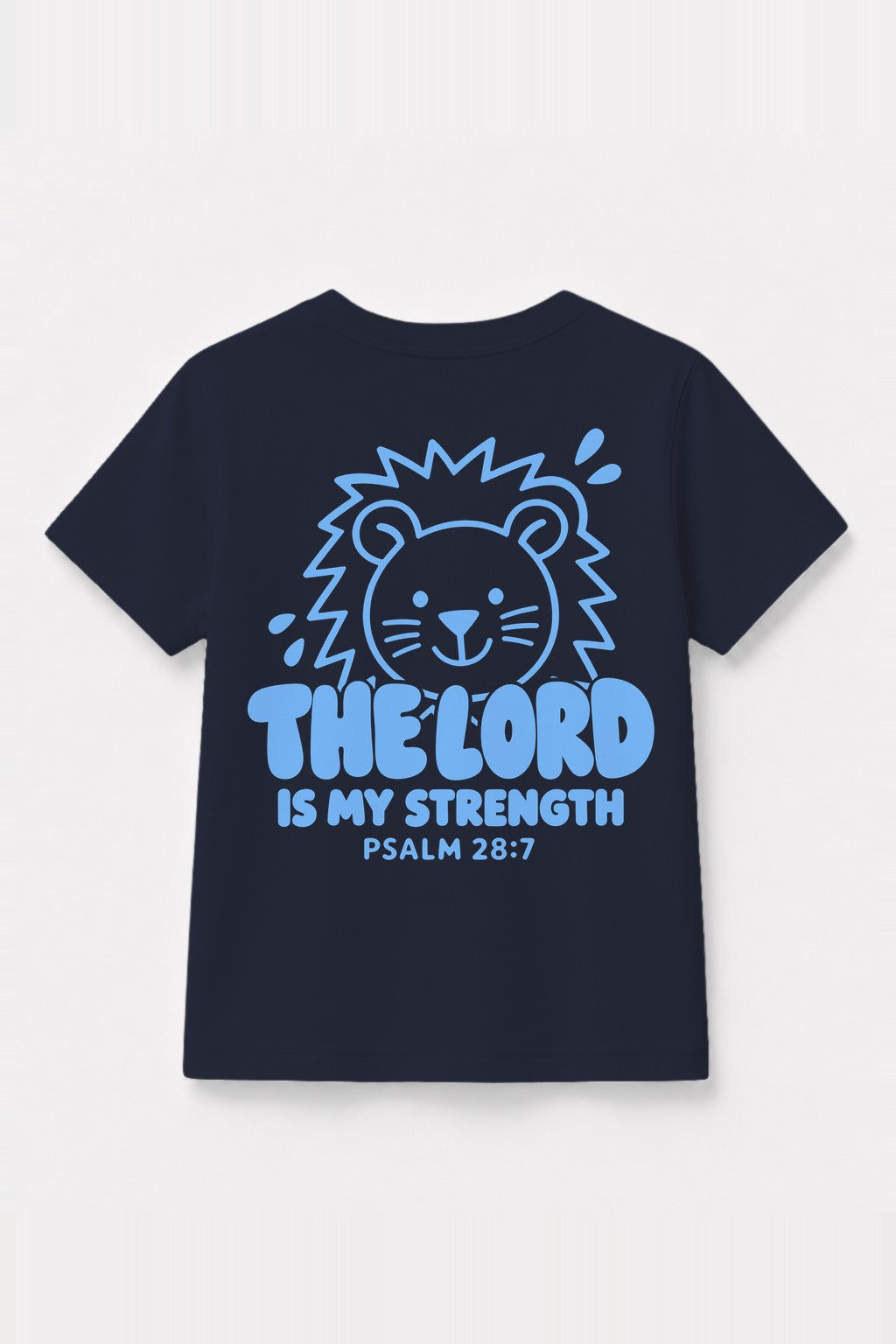Kinder T-Shirt „The Lord is my strength“ mit blauem Druck in Navy