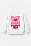 Kinder-Sweater „Love never fails (Strahlen)“ in Weiß