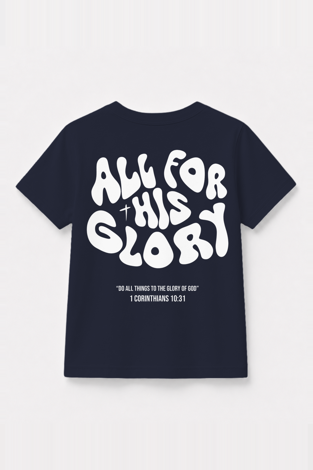 All for his Glory Kinder-T-Shirt Navy, Rückenprint
