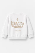 Brave because He is with me Kinder-Sweater in Weiß