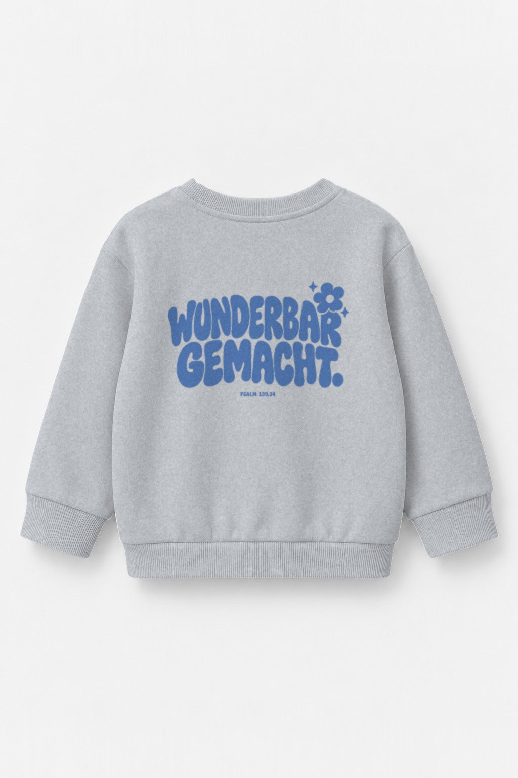 Kinder-Sweater Wunderbar gemacht mit blauem Druck in Grau meliert, Rückendruck